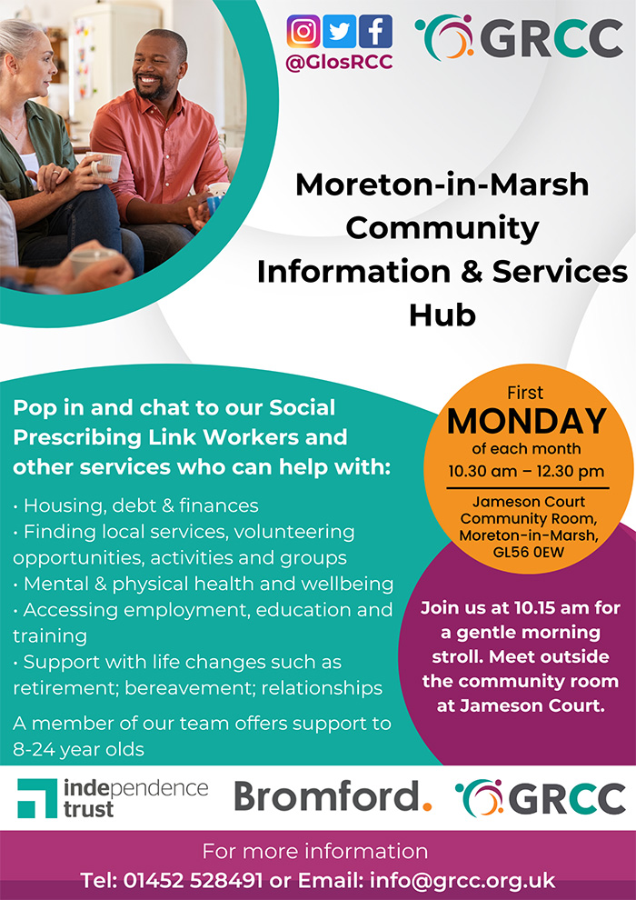 poster for Moreton-in-March Community Information and Services Hub