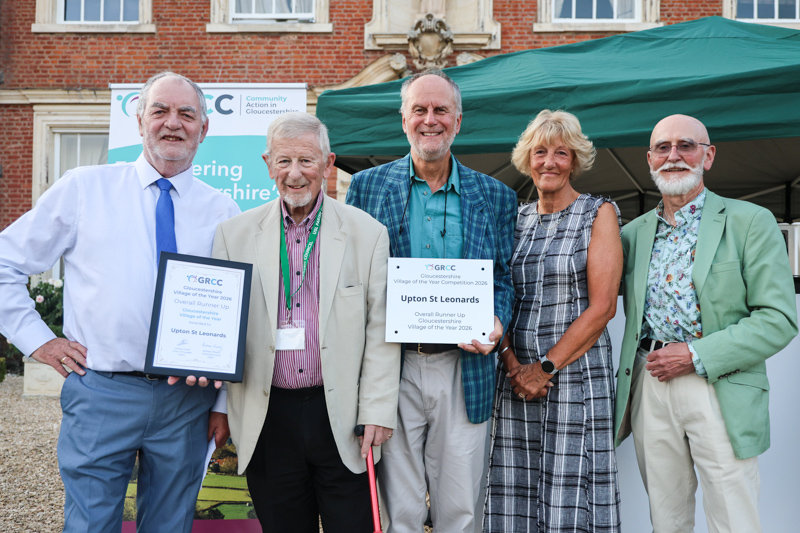Representatives of Upton St Leonards receive their prize from GRCC Chair and Vice Chair of Trustees